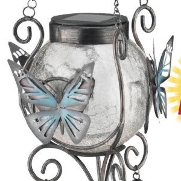 Solar Blue Lantern with Bells & Butterfly NEW - Picture 2 of 3